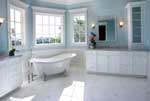 bathroom design - traditional blue and white bathroom with claw foor bath tub