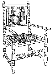 Restoration Furniture - Early Cane Chair c. 1665 with barley sugar or corkscrew turning.