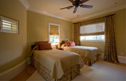 Lots of different window treatments in this bedroom