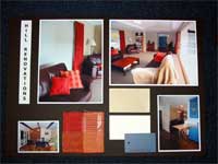 An example of a color board for a simple new wall color and drapery scheme.