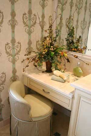 Bathroom wallpaper - ornate wallpaper in guest bathroom